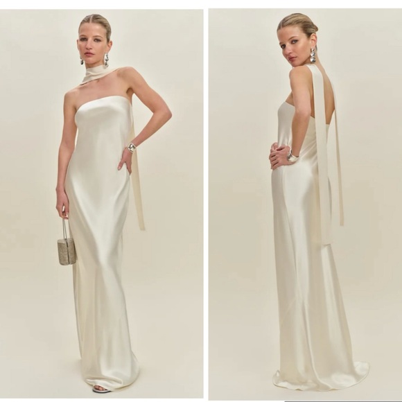 Reformation Oren Silk Dress in Ivory Bridal Silk Size Medium